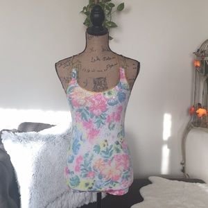 Stretchy spaghetti strap with flowers thank top 🌸
